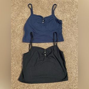Top shop Black & Blue Cropped Tanks with Buttons